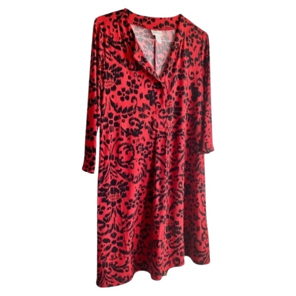 NWT CHICOS Tule 3/4 Sleeve Dress in Ancient Swirl Tomato/Black - Picture 3 of 13